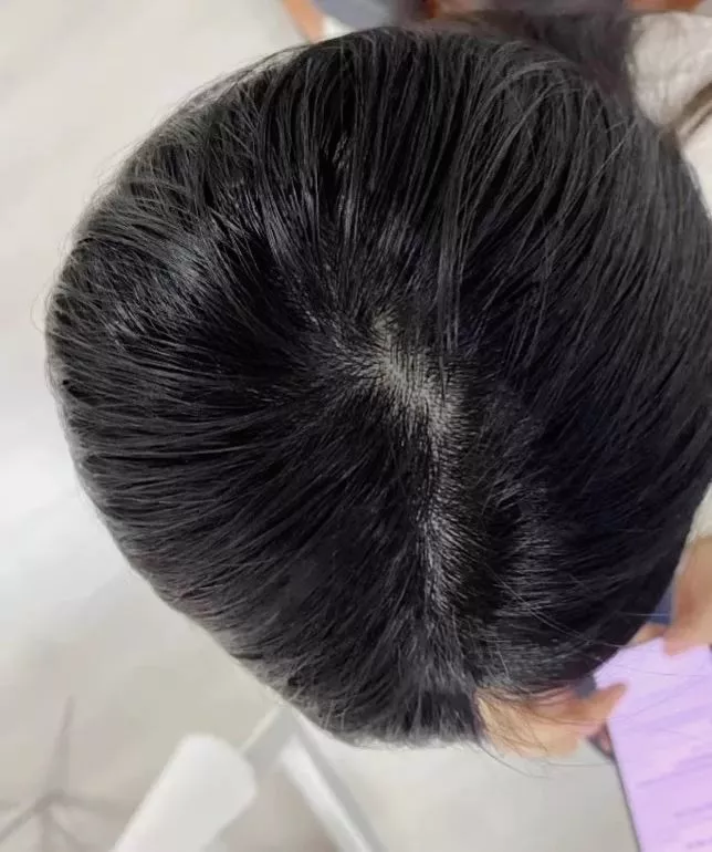 After - grey covered, hair looks fuller and darker